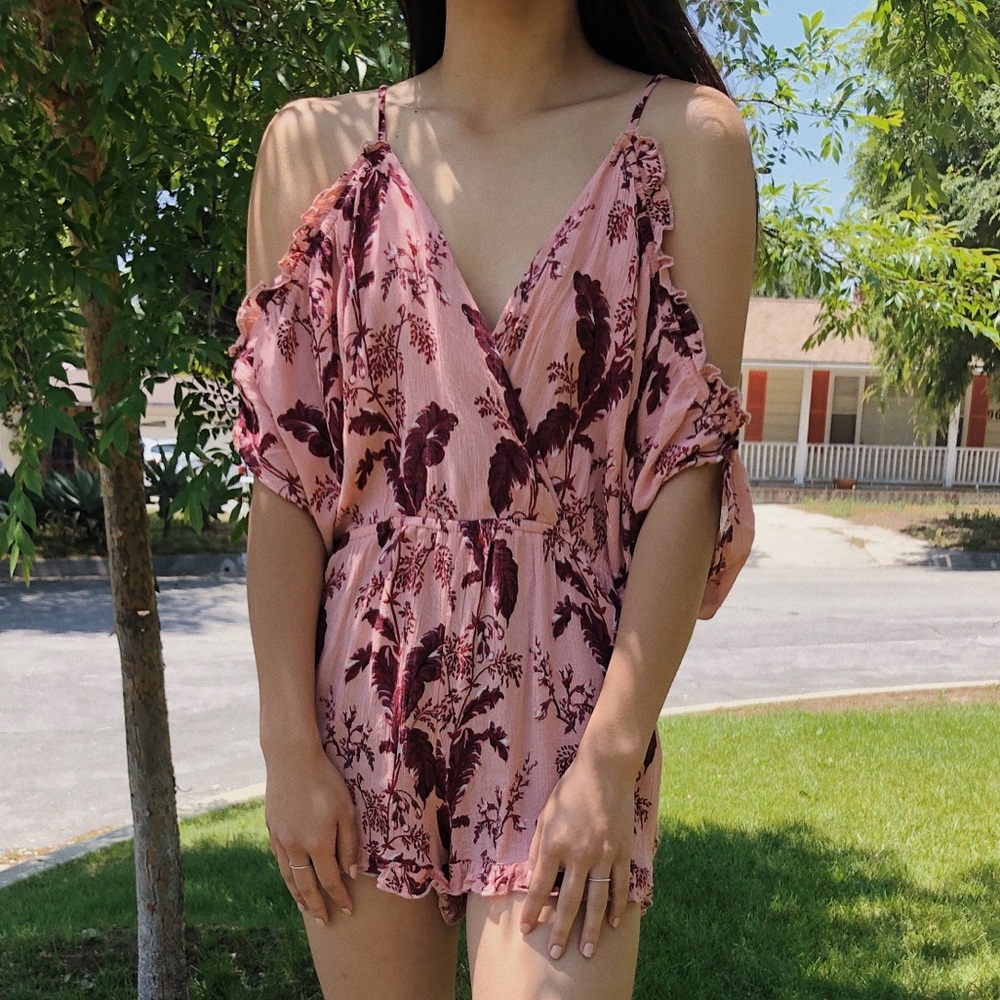 topshop coral/pink floral romper